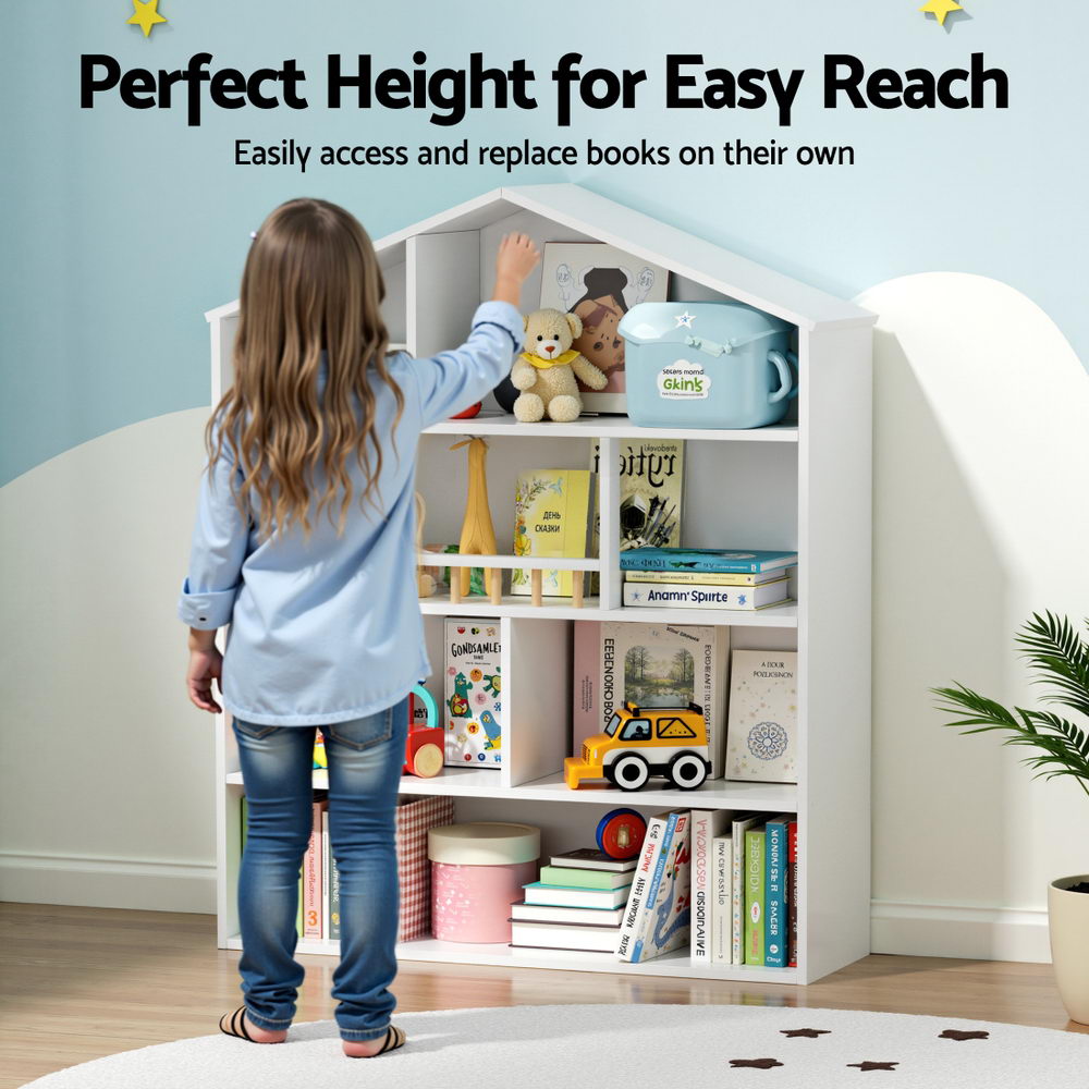 House Shaped Kids Bookshelf, 4 Tier White
