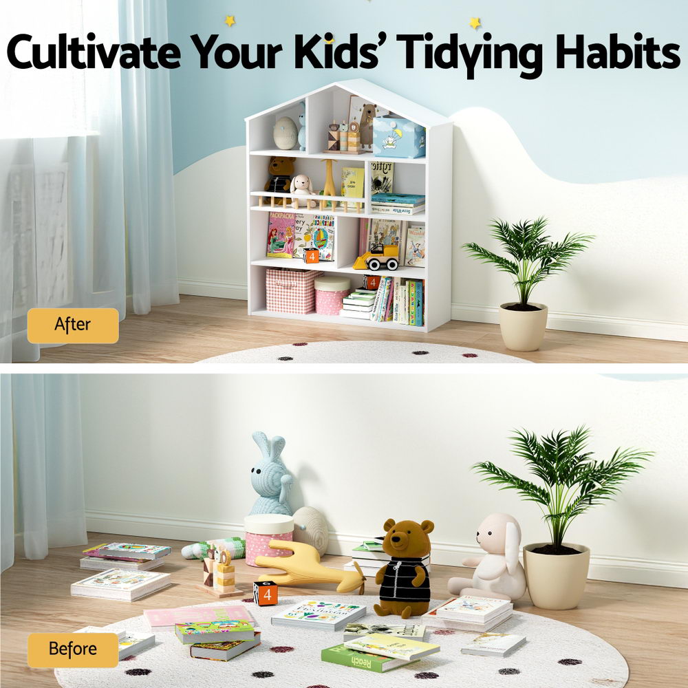 House Shaped Kids Bookshelf, 4 Tier White