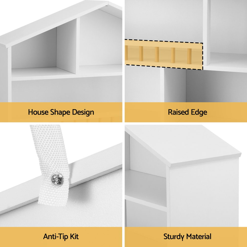 House Shaped Kids Bookshelf, 4 Tier White