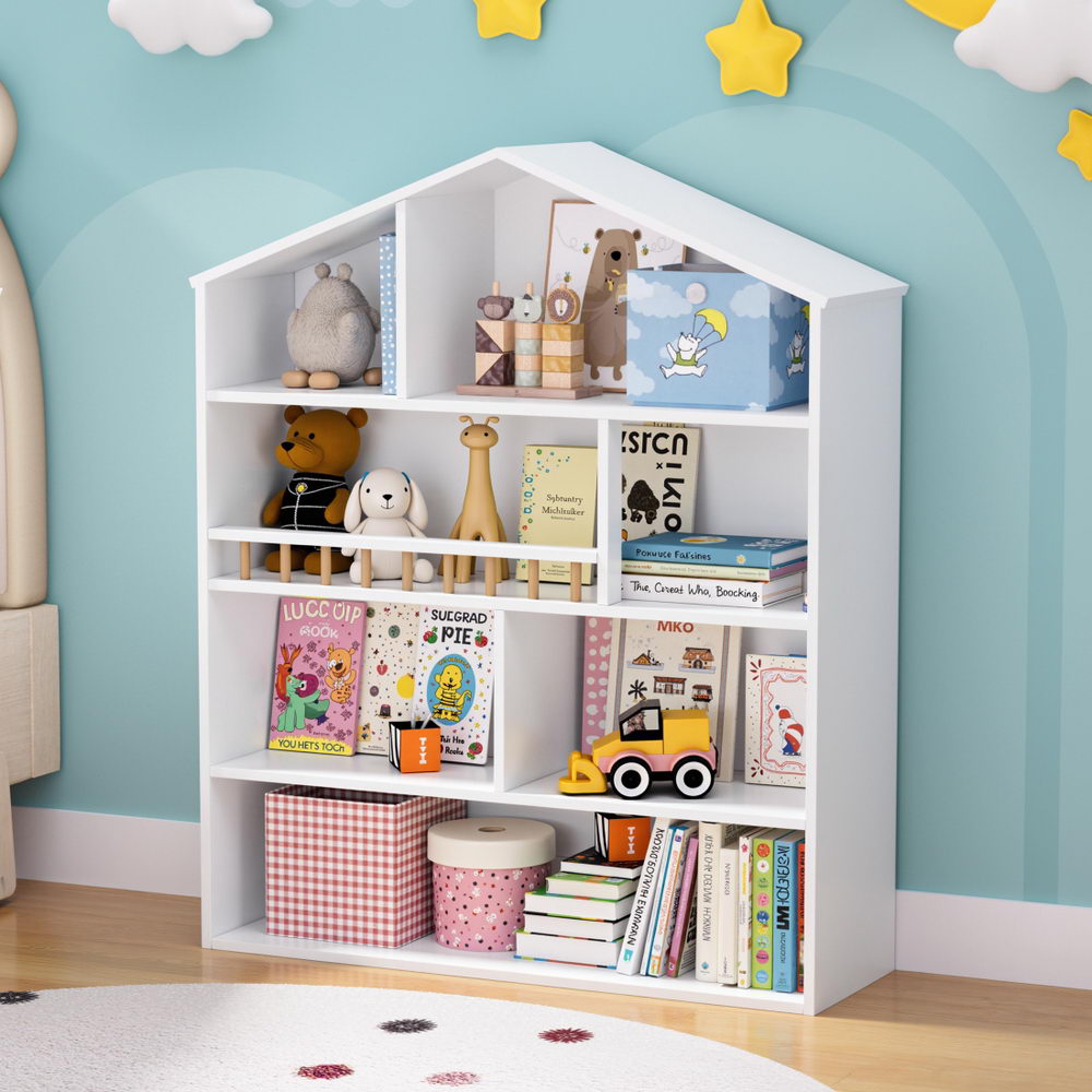 House Shaped Kids Bookshelf, 4 Tier White