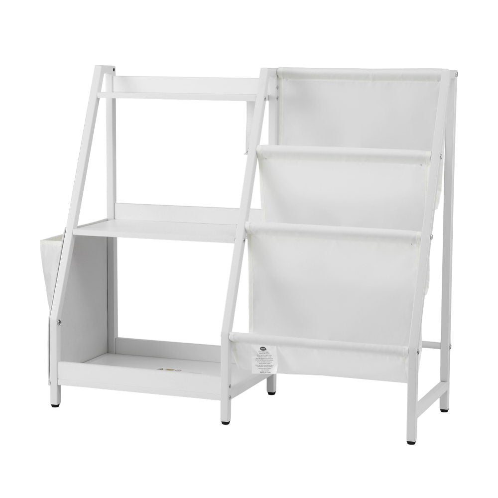 Kids Bookshelf with Sling Book Racks, 3 Tier White