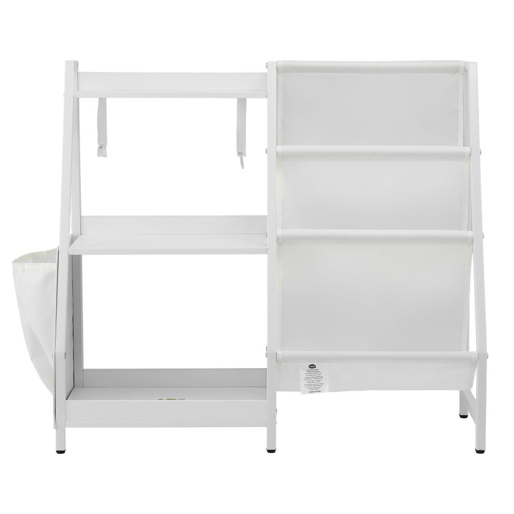 Kids Bookshelf with Sling Book Racks, 3 Tier White