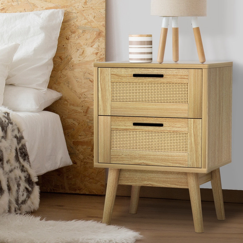 Broken Head Rattan 2 Drawer Bedside Table, Oak