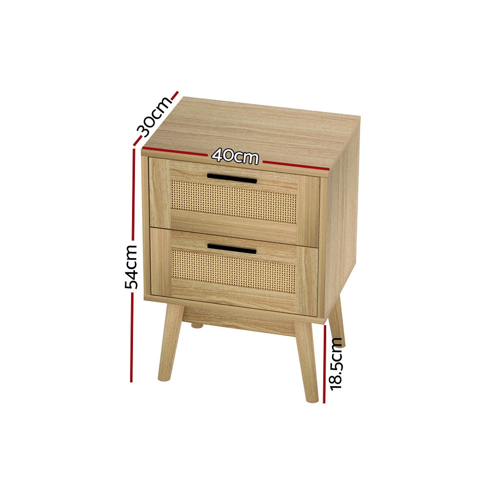Broken Head Rattan 2 Drawer Bedside Table, Oak