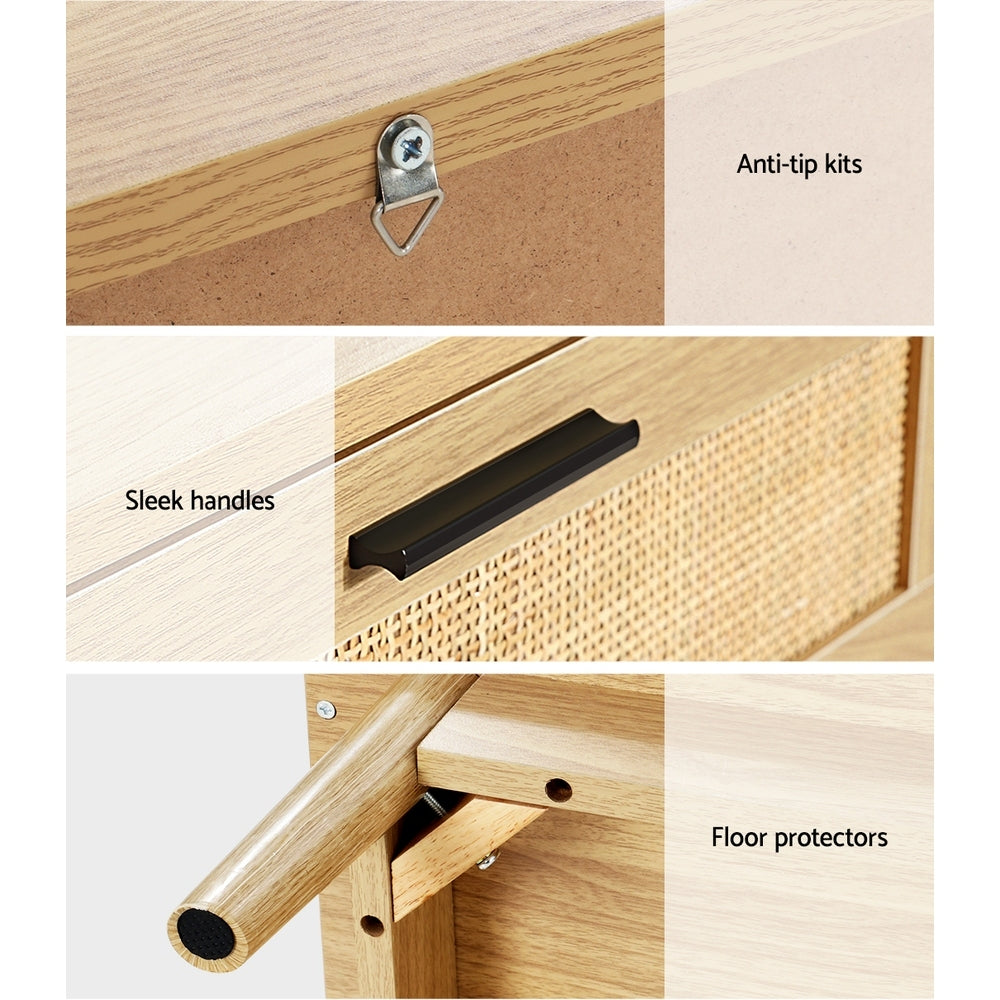 Artiss RIE Rattan Bedside Table with 2 Drawers in Oak — Allure Home Collections