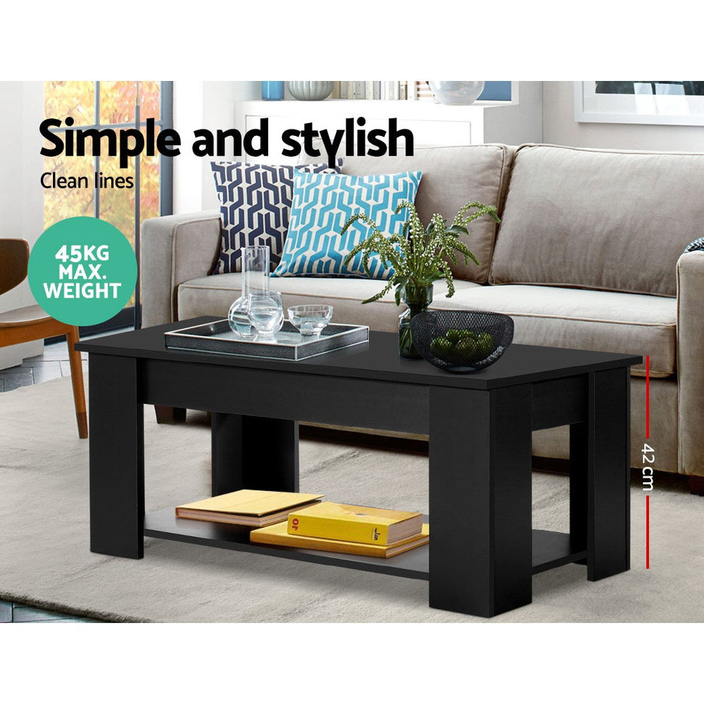 Artiss Lift-Top Coffee Table — Black with Hidden Storage — Allure Home Collections