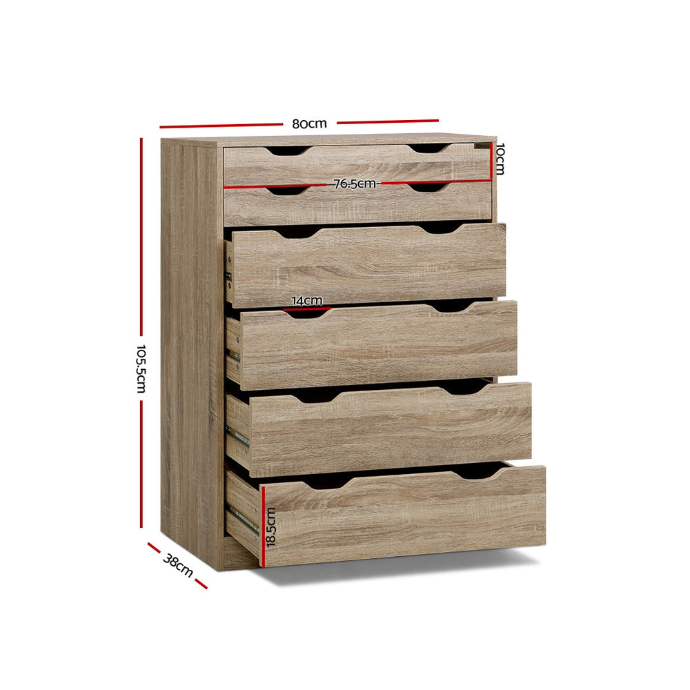 Werai 6 Drawer Tallboy, Oak