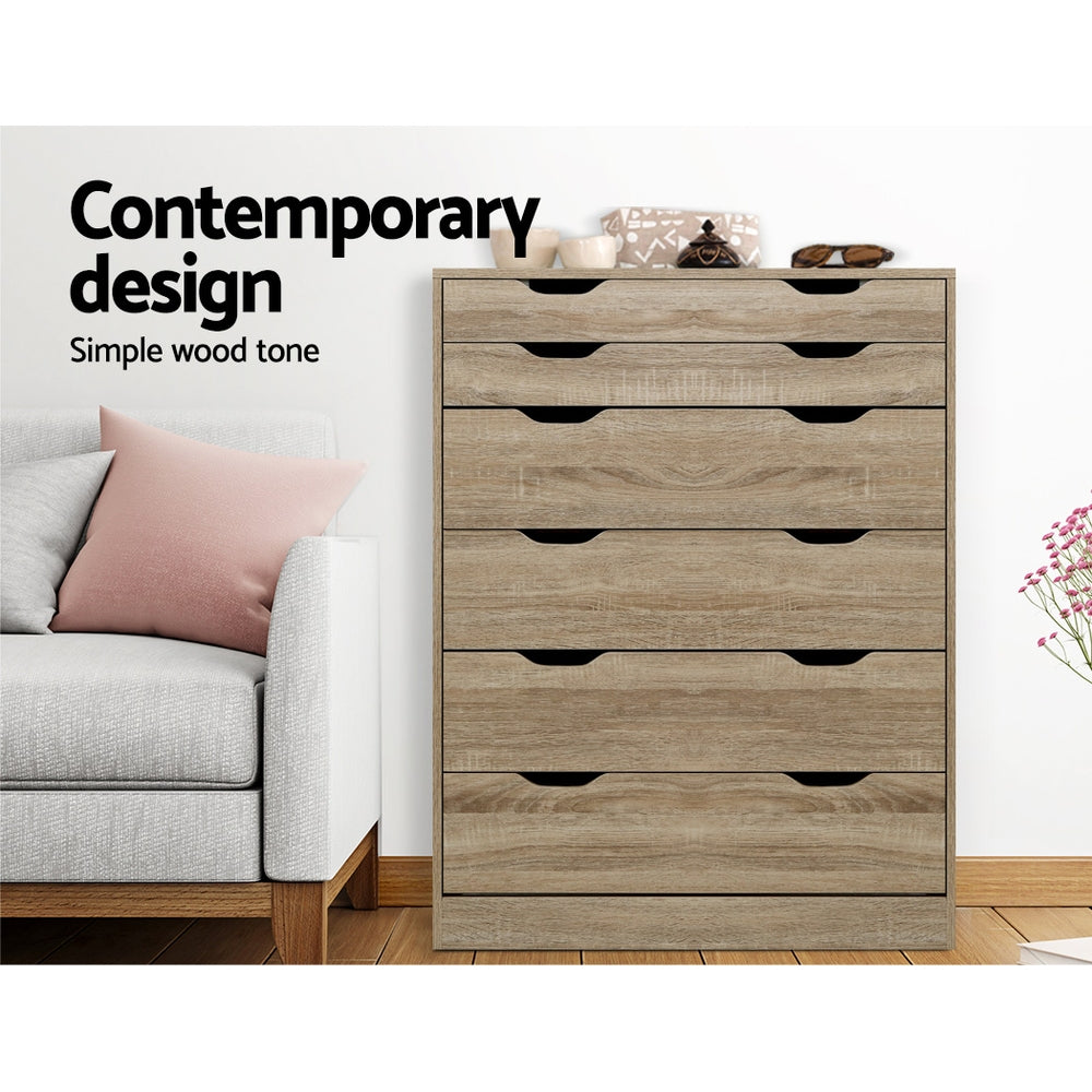 Werai 6 Drawer Tallboy, Oak