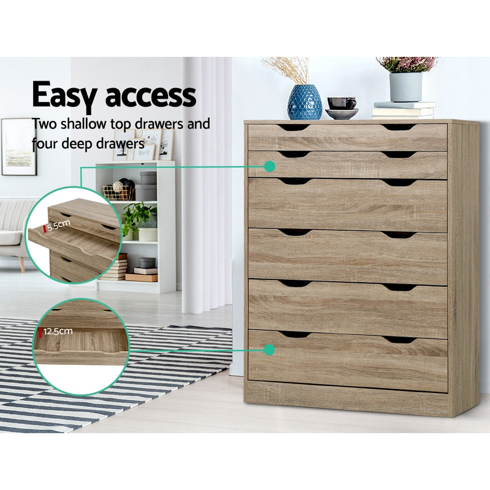 Werai 6 Drawer Tallboy, Oak