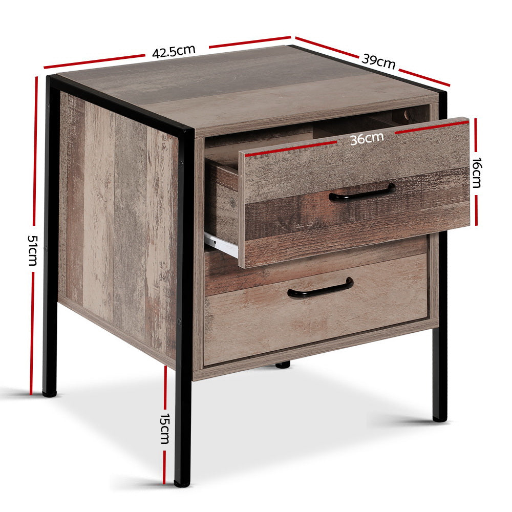 Artiss BARNLY Bedside Table with 2 Drawers in Black and Dark Oak — Allure Home Collections