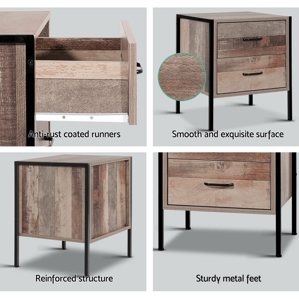 Artiss BARNLY Bedside Table with 2 Drawers in Black and Dark Oak — Allure Home Collections