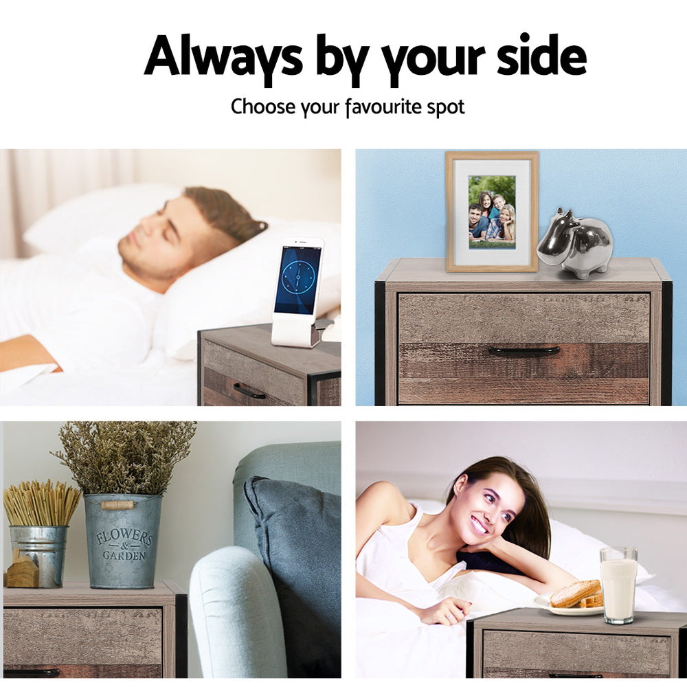 Artiss BARNLY Bedside Table with 2 Drawers in Black and Dark Oak — Allure Home Collections