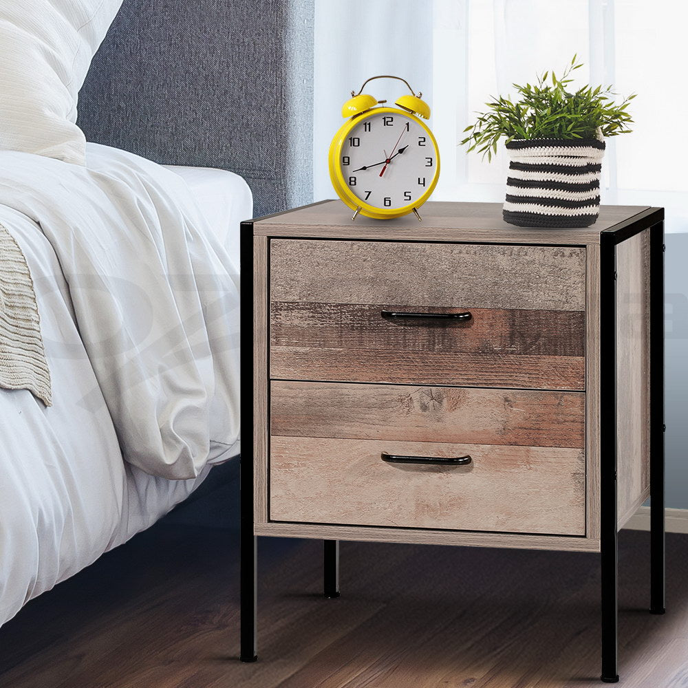 Artiss BARNLY Bedside Table with 2 Drawers in Black and Dark Oak — Allure Home Collections