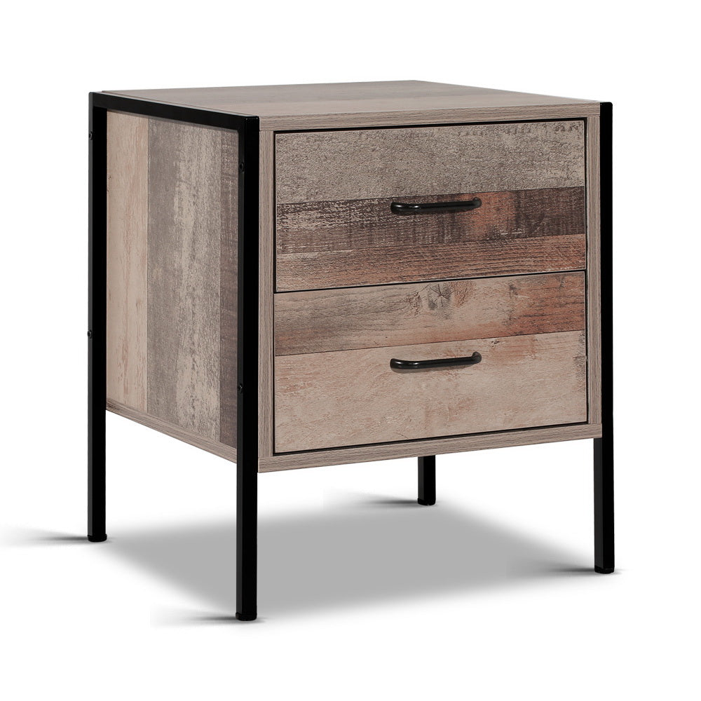 Artiss BARNLY Bedside Table with 2 Drawers in Black and Dark Oak — Allure Home Collections