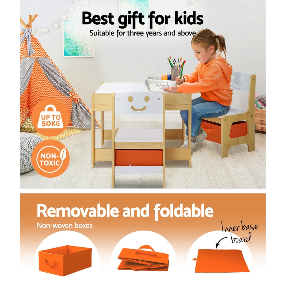 Non woven storage boxes under kids table