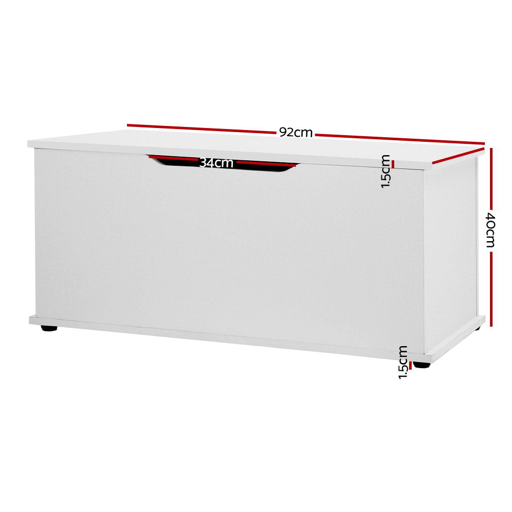 White storage chest with lid open showing space