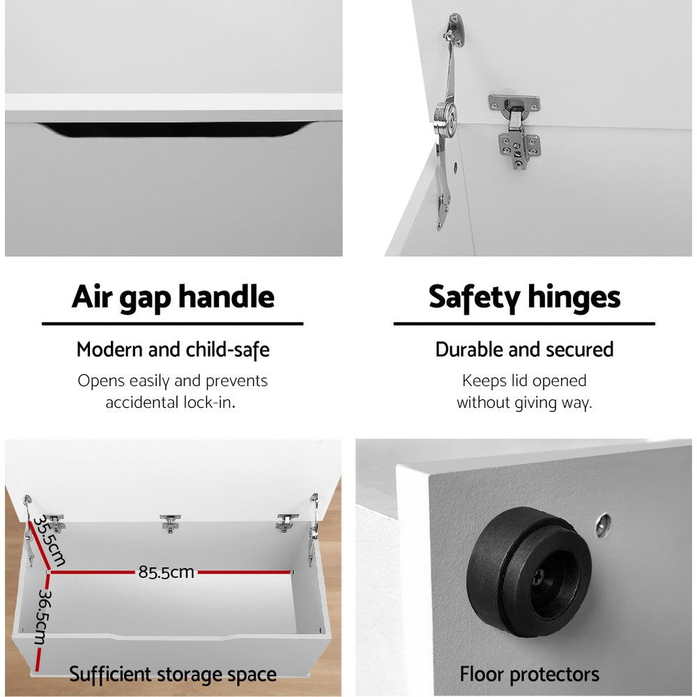 Safety hinge on white kids storage chest