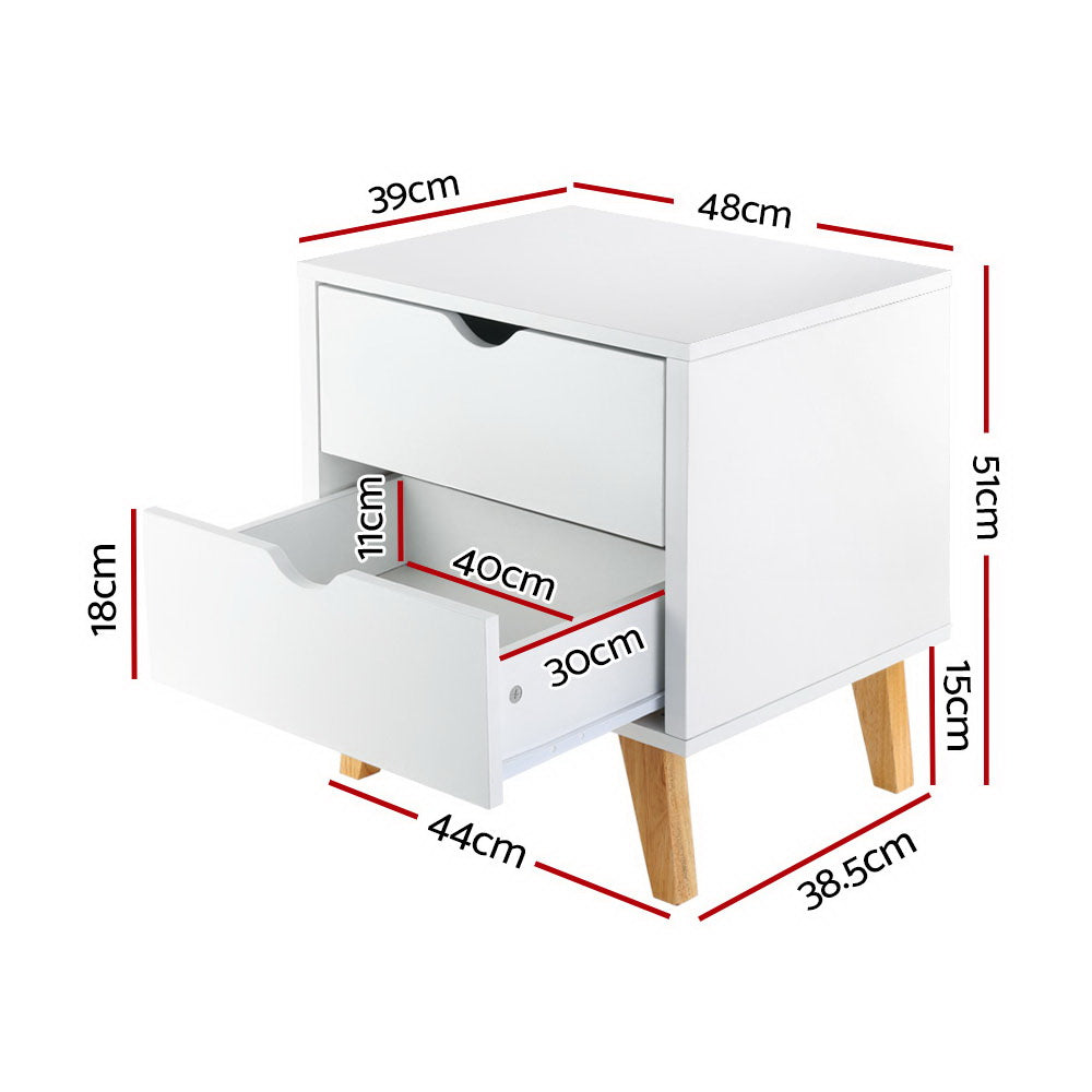Brooklet 2 Drawer Bedside Table, White