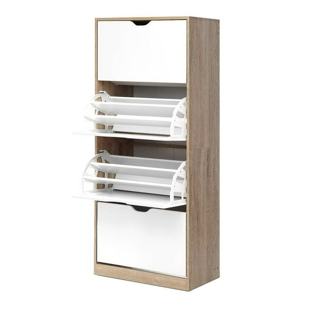 Maroona 4 Tier Shoe Cabinet, White and Wood image 2