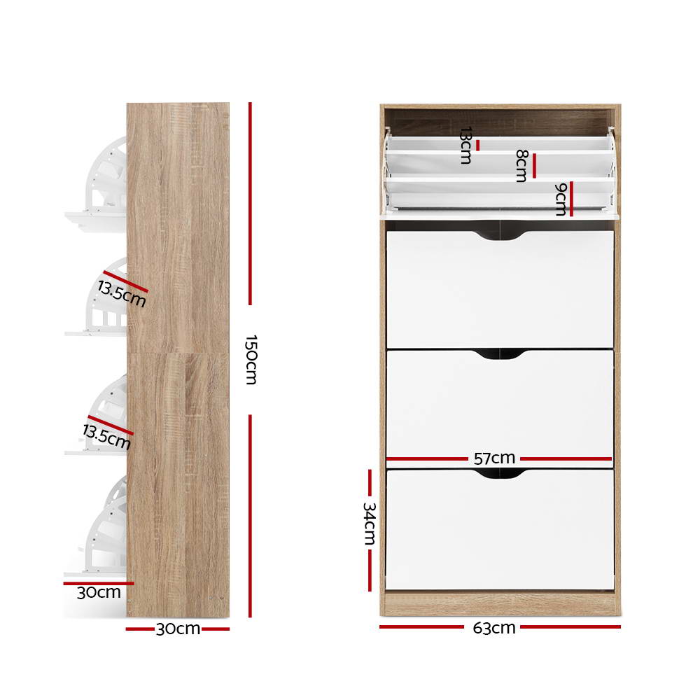 Maroona 4 Tier Shoe Cabinet, White and Wood image 3