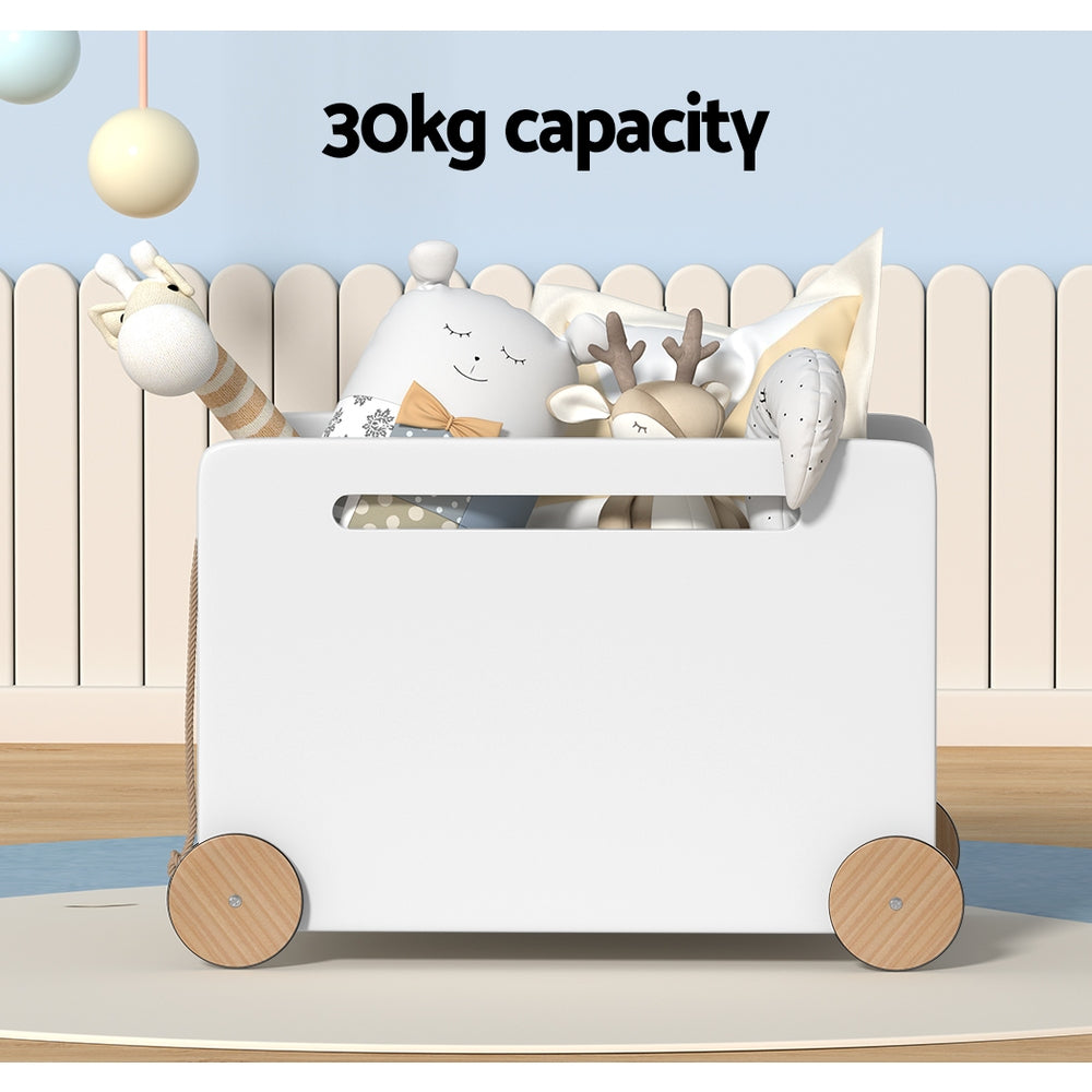 Wheels on the base of white kids toy box