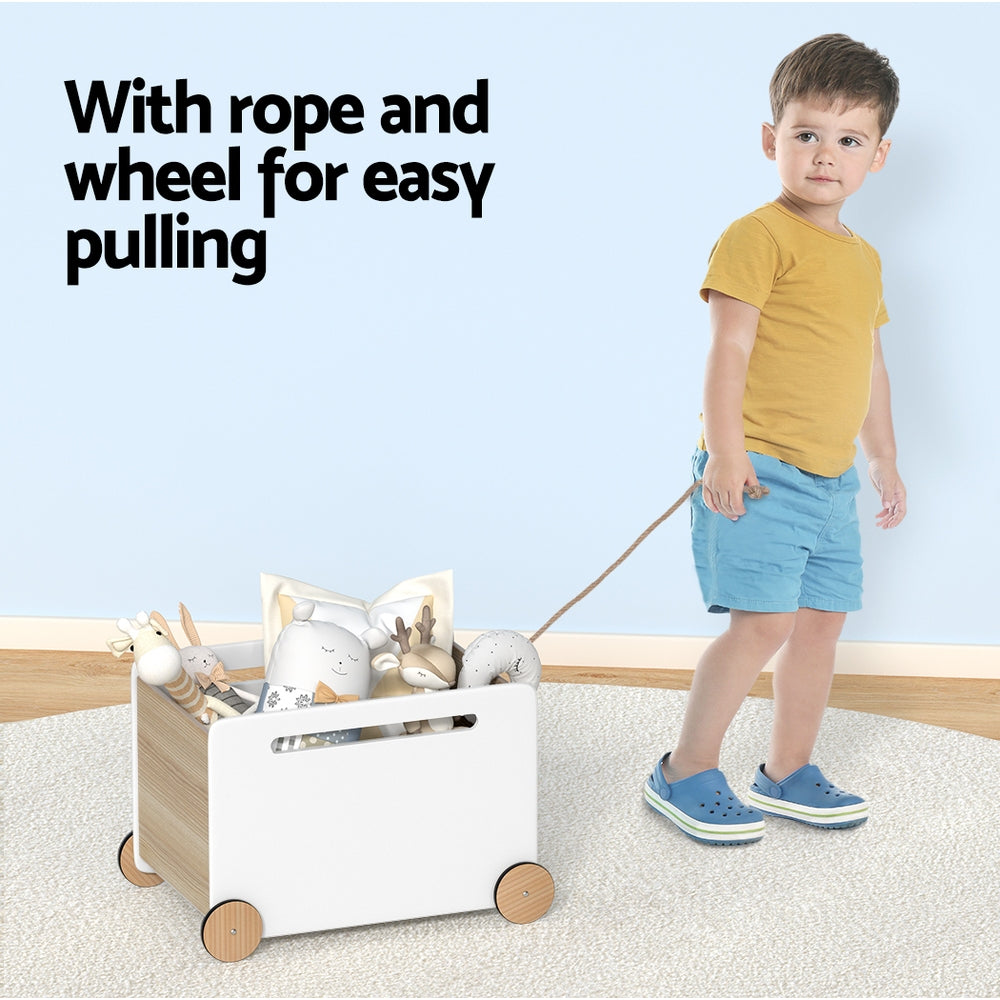 White kids toy box storing toys