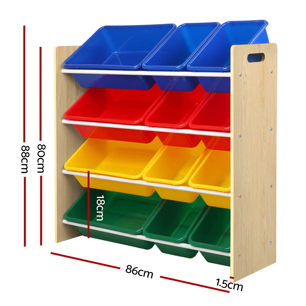 Kids Toy Storage Shelf with 12 Bins, 4 Tier