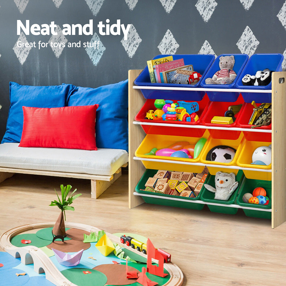 Kids Toy Storage Shelf with 12 Bins, 4 Tier