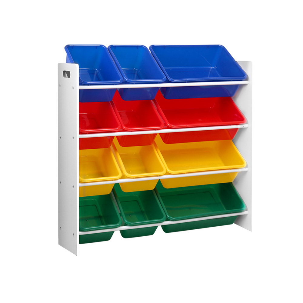 Kids Toy Storage Rack with 12 Bins, 4 Tier Multicolour