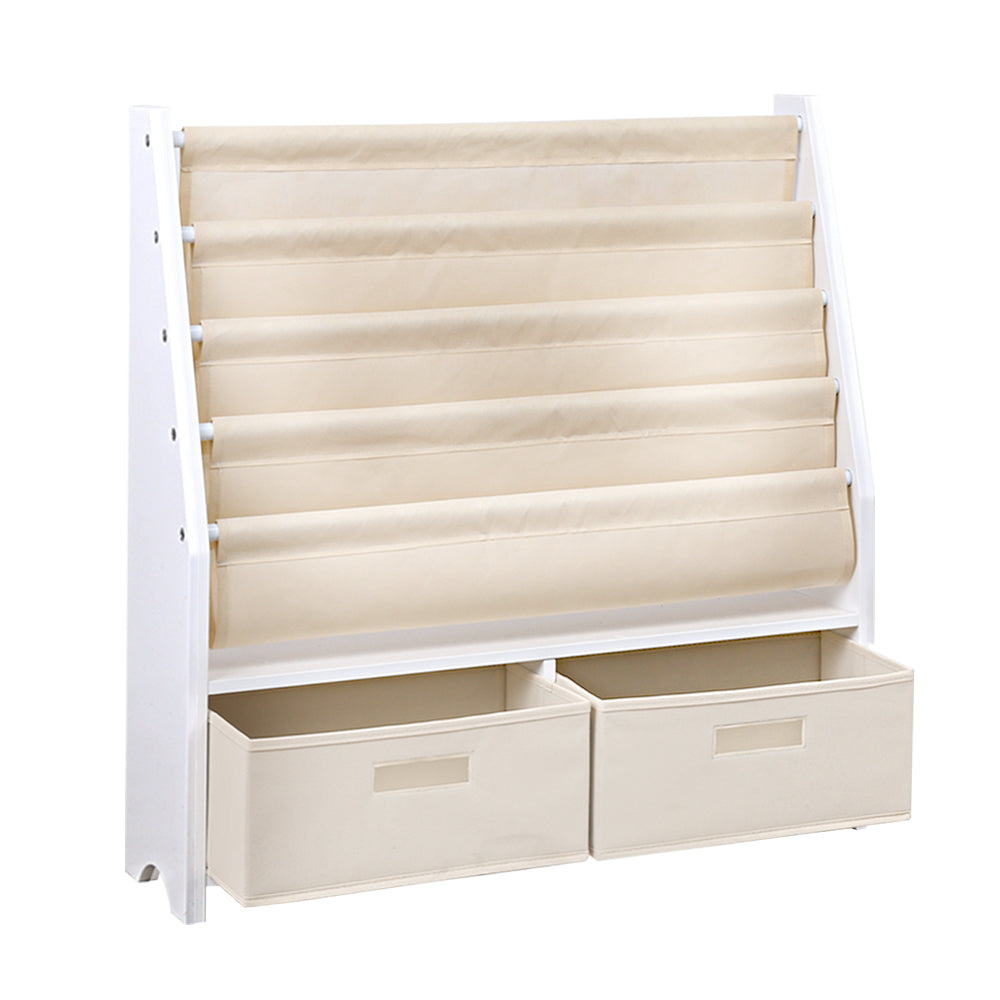 Kids Bookshelf with 2 Storage Bins, 4 Tier White