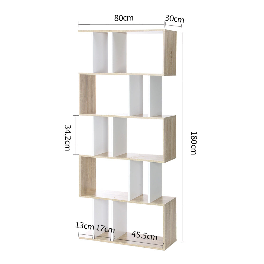 Glenside 5 Tier Bookshelf, White and Pine