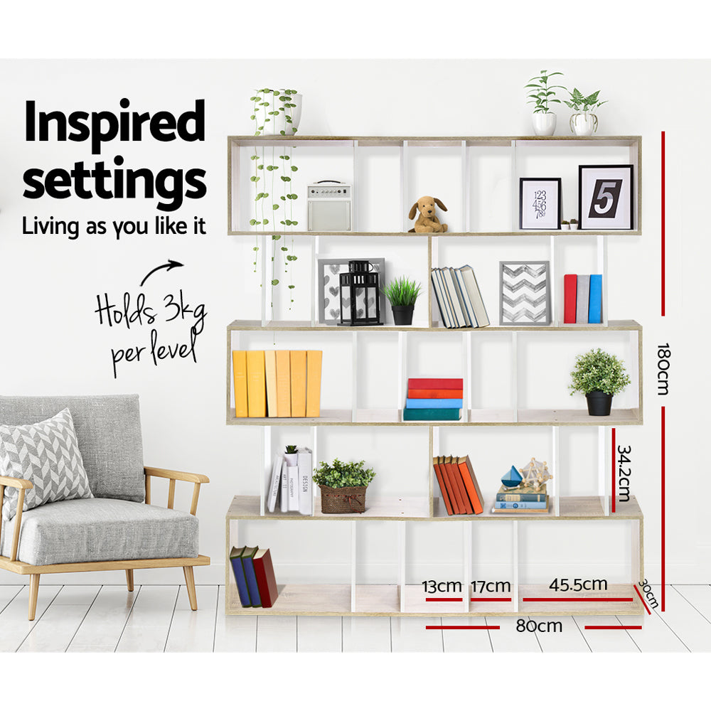 Artiss RITA 5-Tier Bookshelf in White & Oak