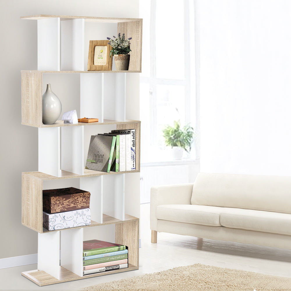 Glenside 5 Tier Bookshelf, White and Pine