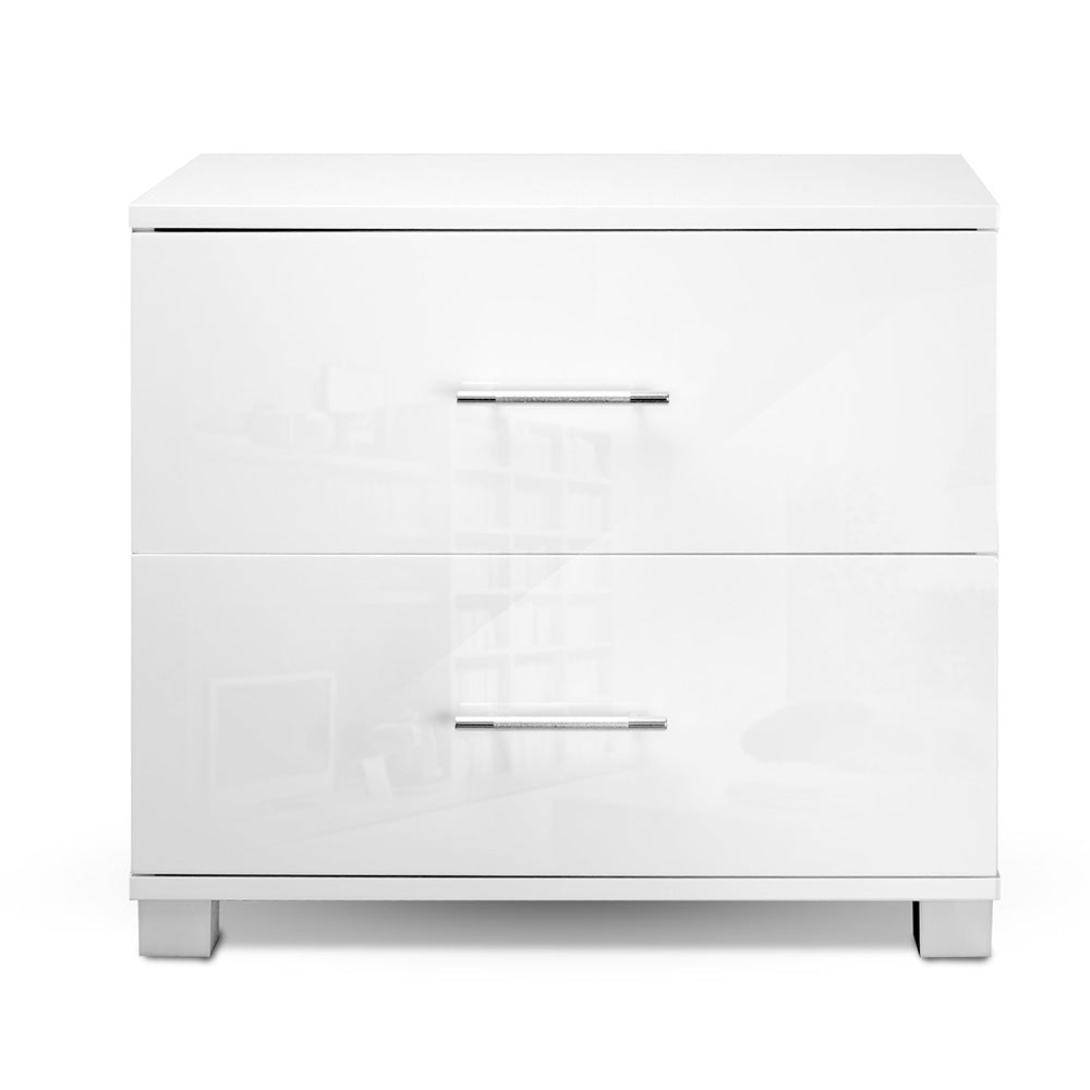Lismore High Gloss 2 Drawer Bedside Table, White
