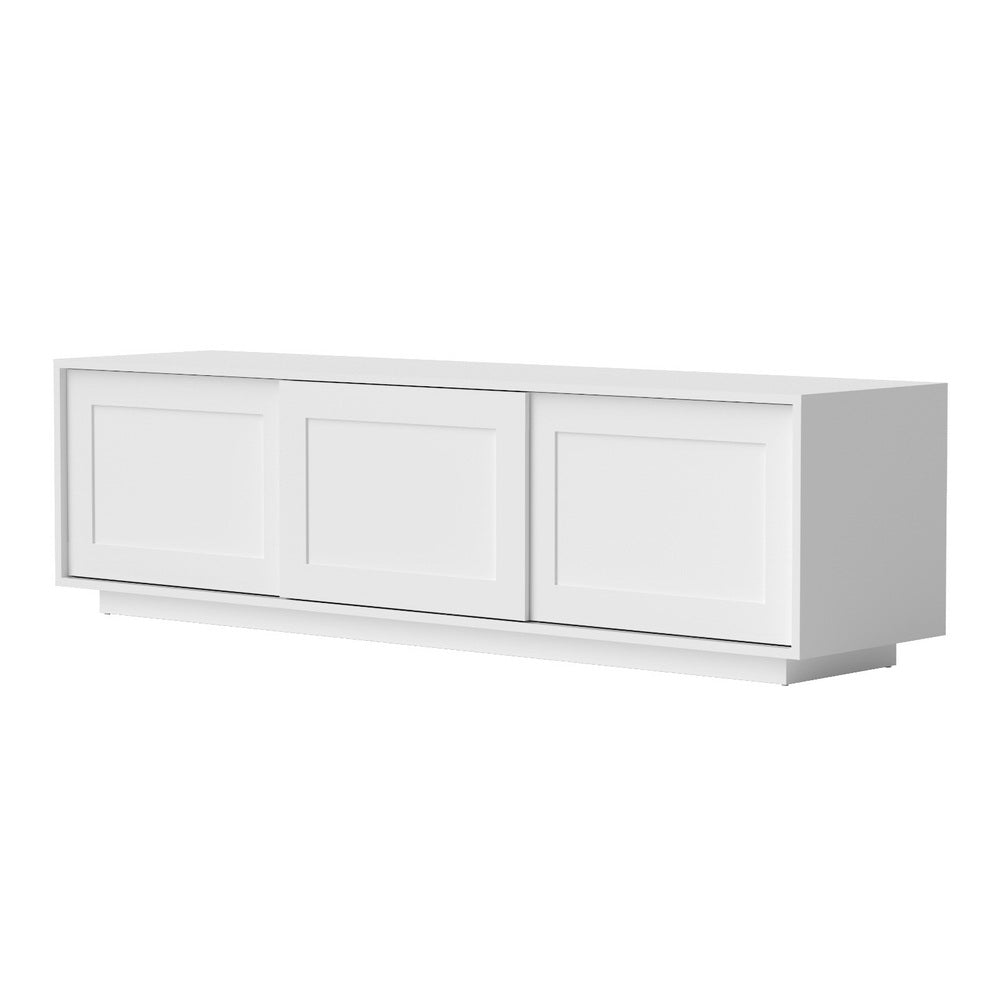 Kettering white 160cm three cabinet entertainment unit in a modern living room