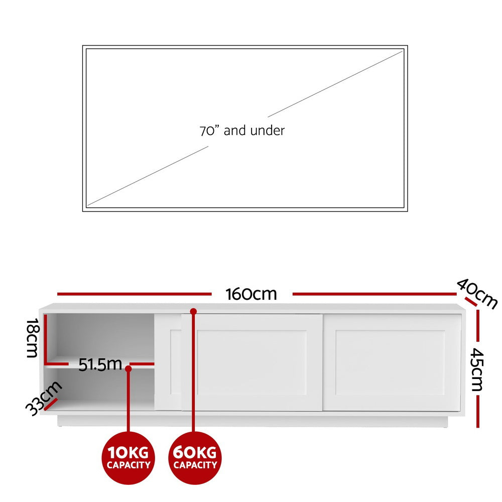Kettering white 160cm three cabinet entertainment unit in a modern living room