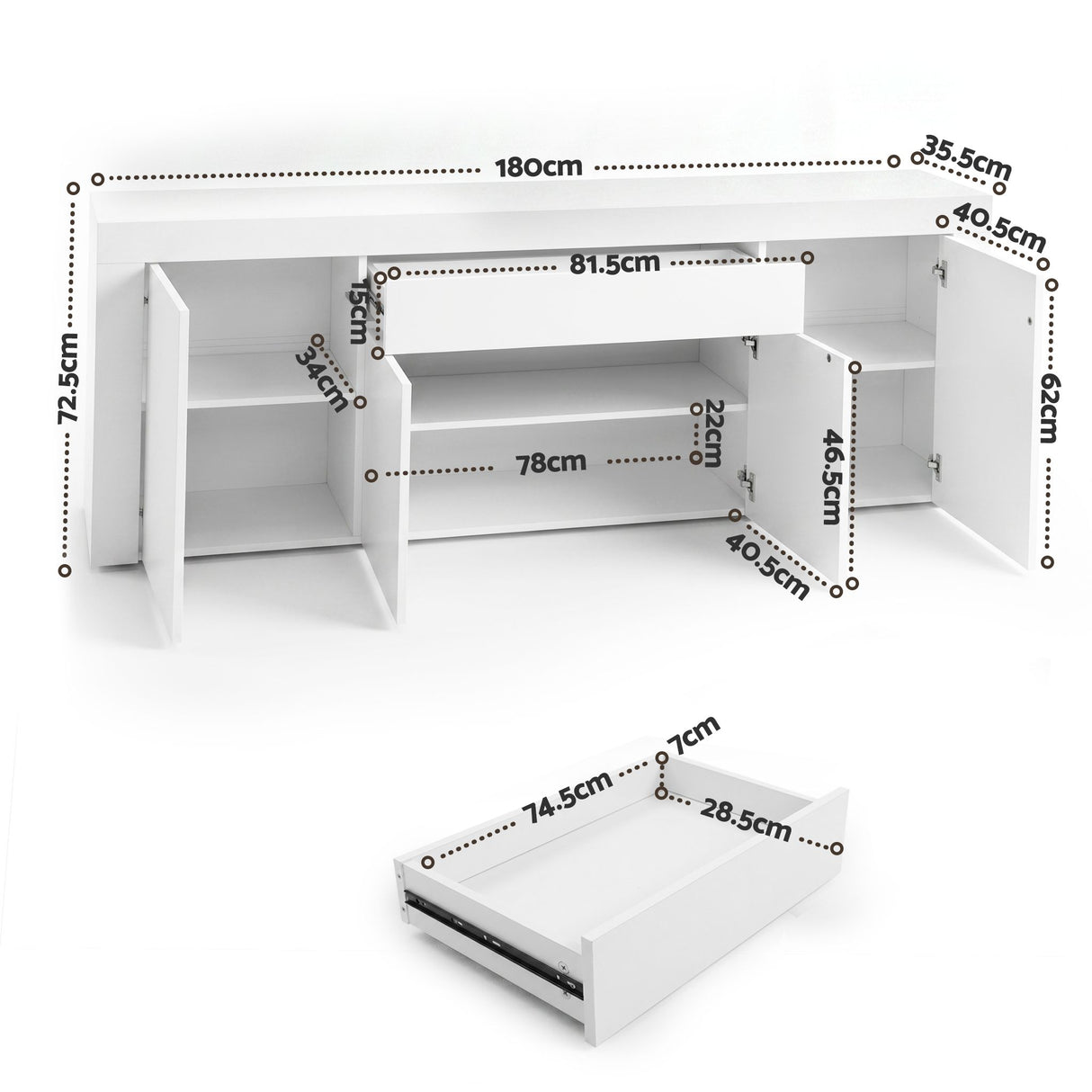 Berri 1 Drawer Buffet Sideboard, White