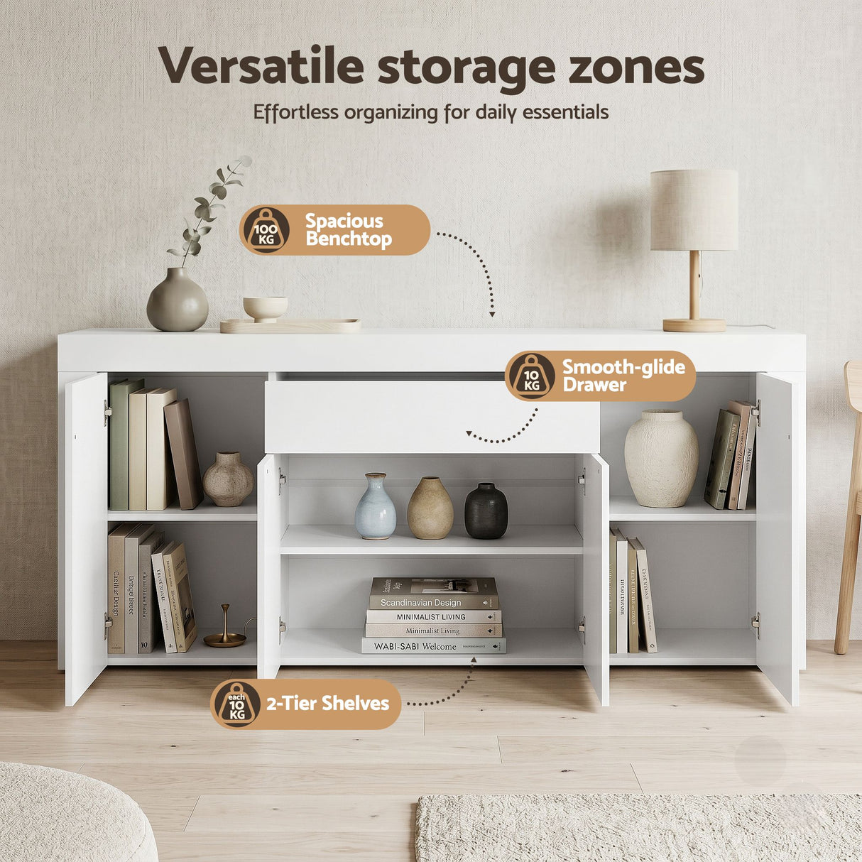 Berri 1 Drawer Buffet Sideboard, White