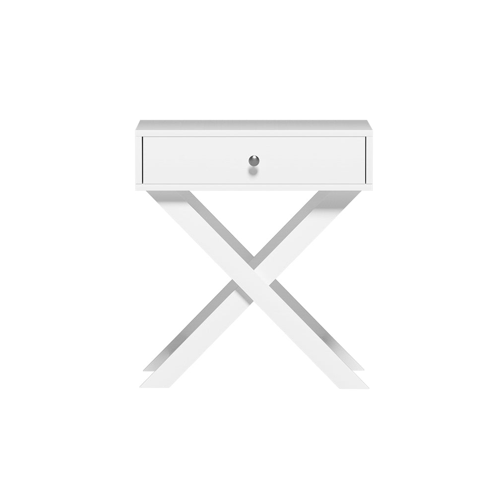 Coraki Cross Leg Bedside Table, White