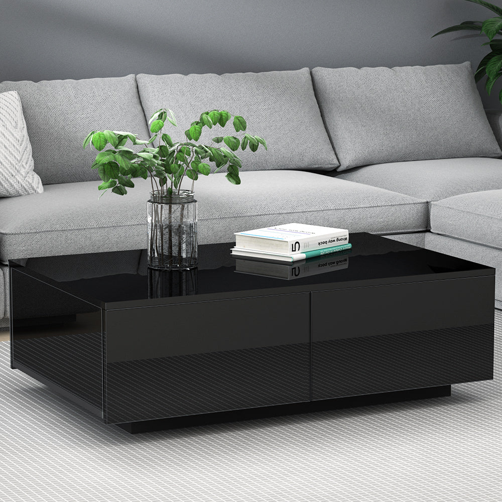 Yarra Junction black high gloss coffee table in a modern living room