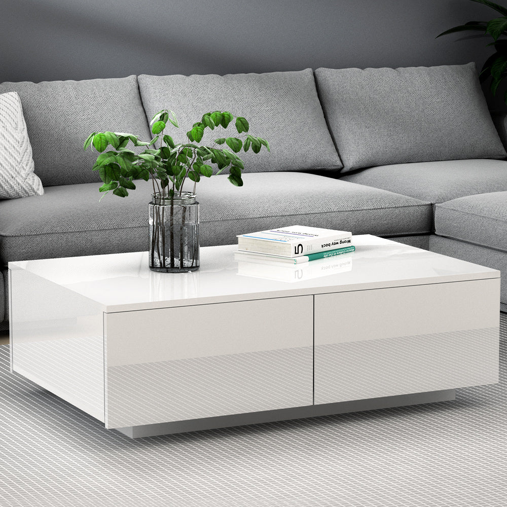 Yarra Junction white high gloss coffee table in a modern living room