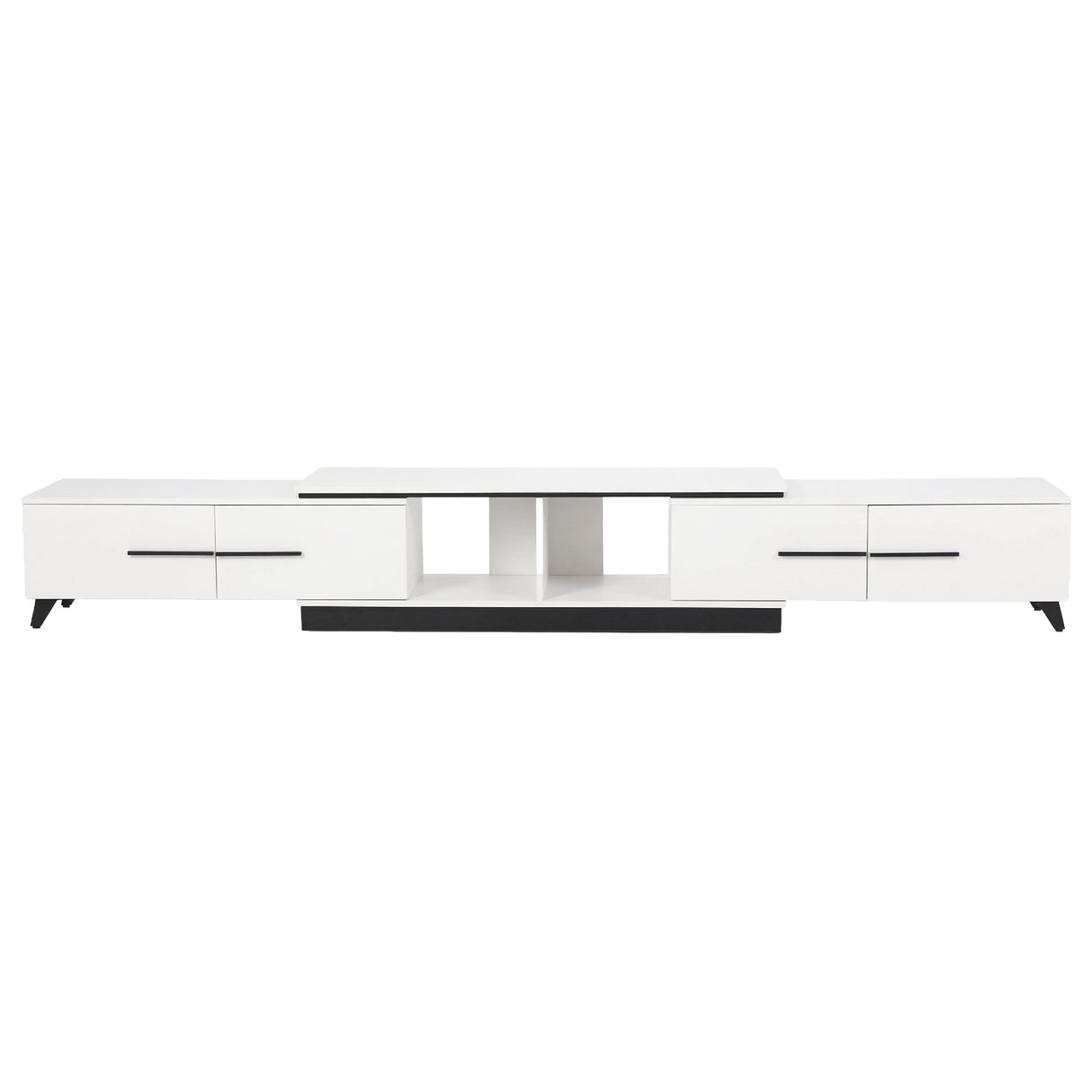 Battery Point white extendable TV cabinet with storage drawers in a modern living room