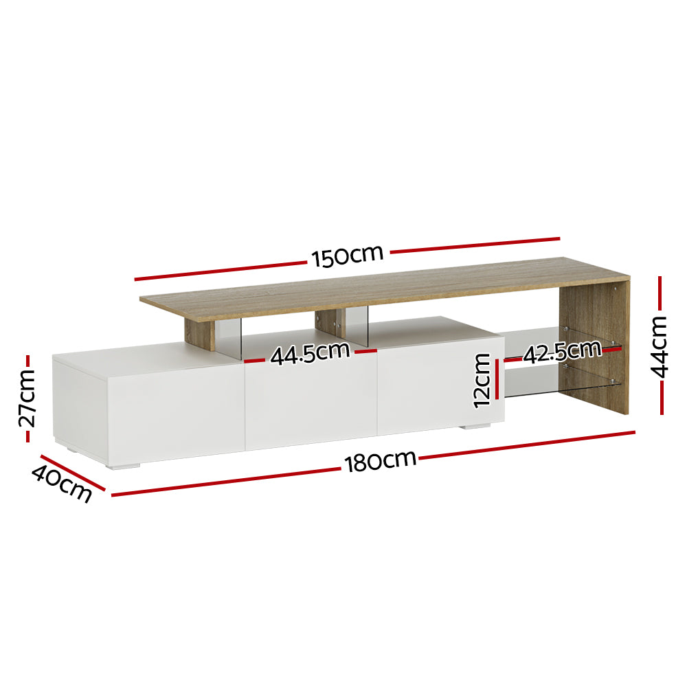 Huonville white and wood 180cm dual tone entertainment unit in a modern living room