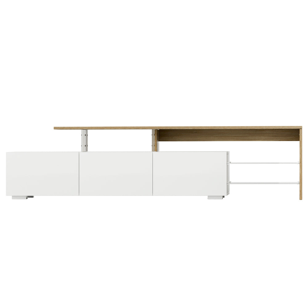 Huonville white and wood 180cm dual tone entertainment unit in a modern living room