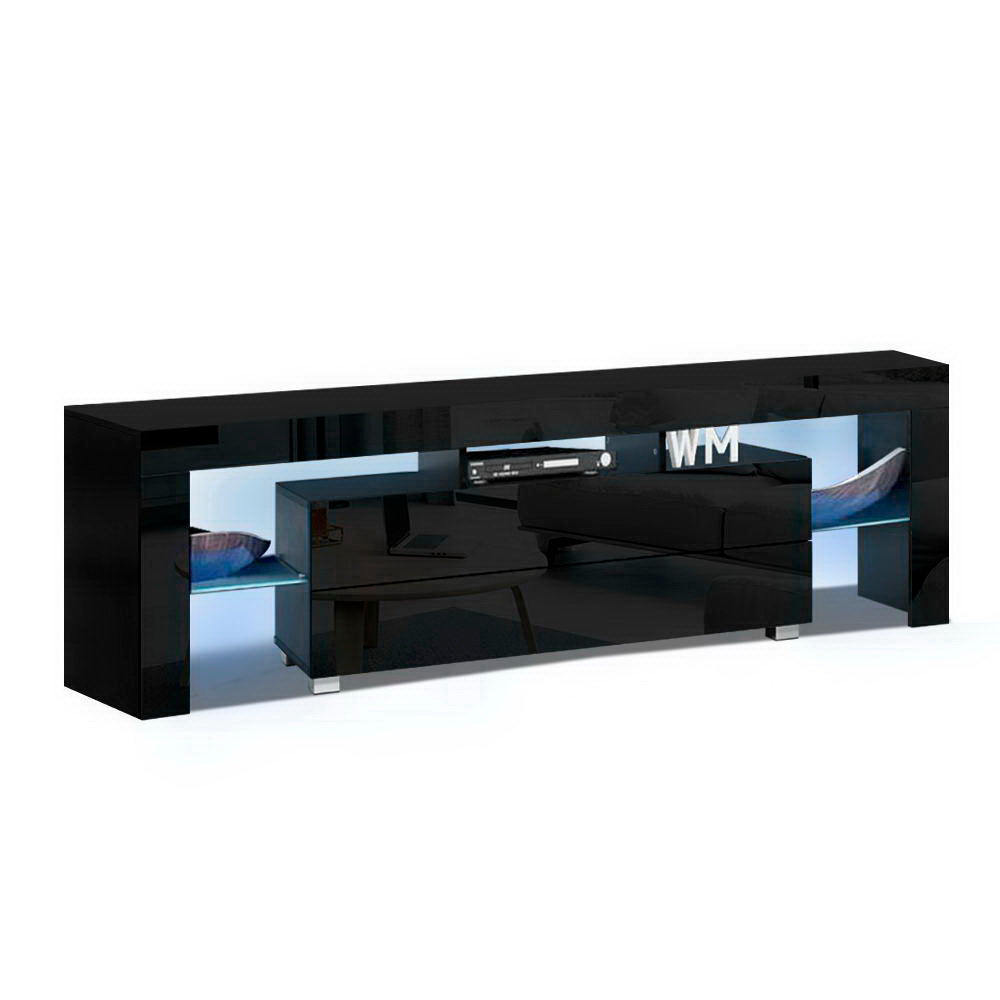 Blackmans Bay black 160cm LED entertainment unit with RGB lighting in a modern living room