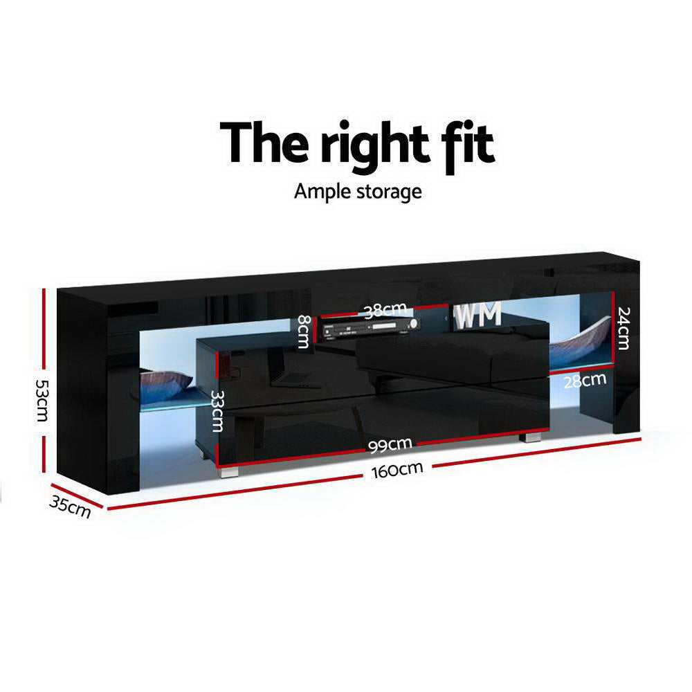 Blackmans Bay black 160cm LED entertainment unit with RGB lighting in a modern living room