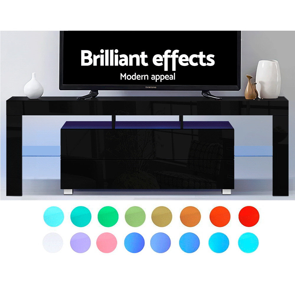 Blackmans Bay black 160cm LED entertainment unit with RGB lighting in a modern living room