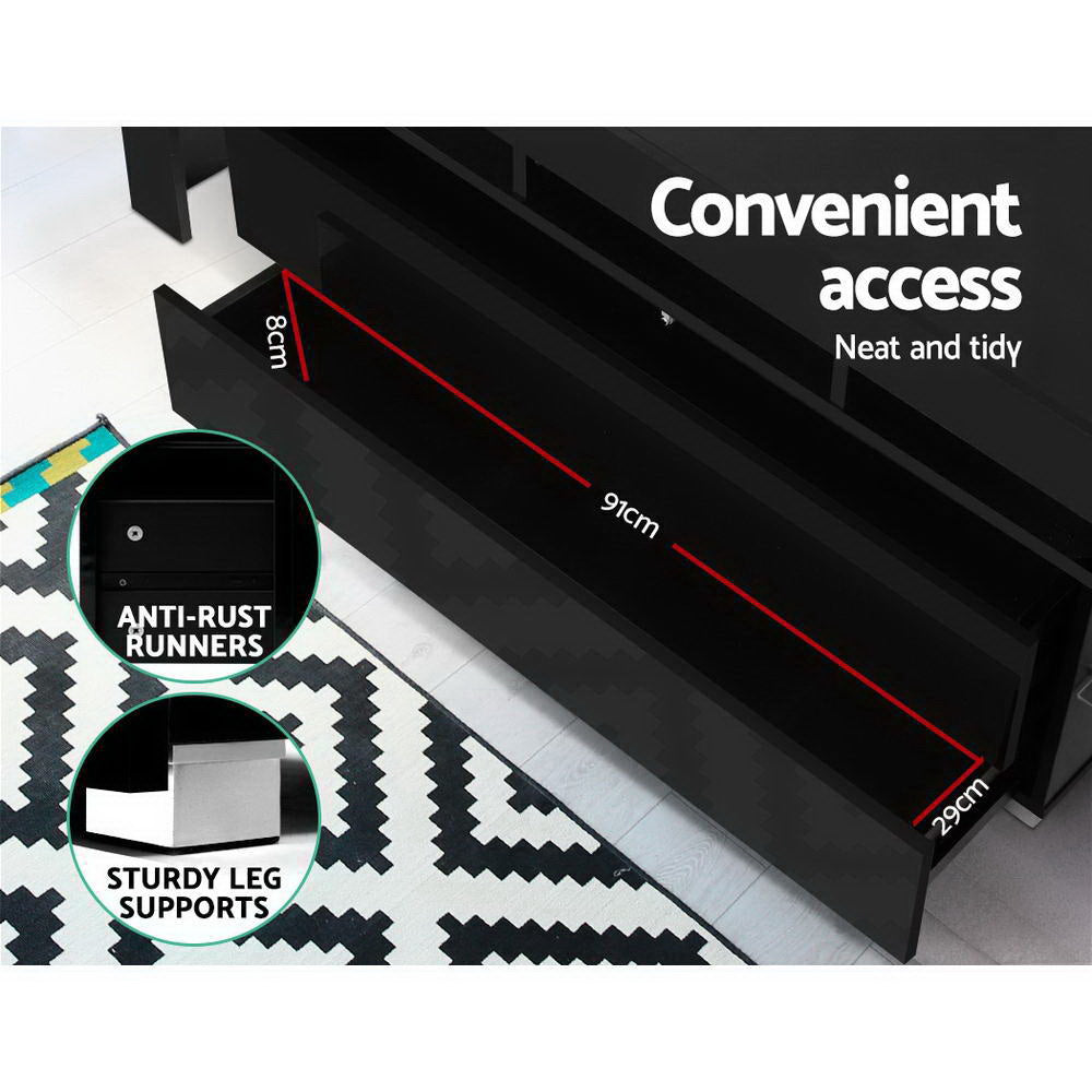 Blackmans Bay black 160cm LED entertainment unit with RGB lighting in a modern living room