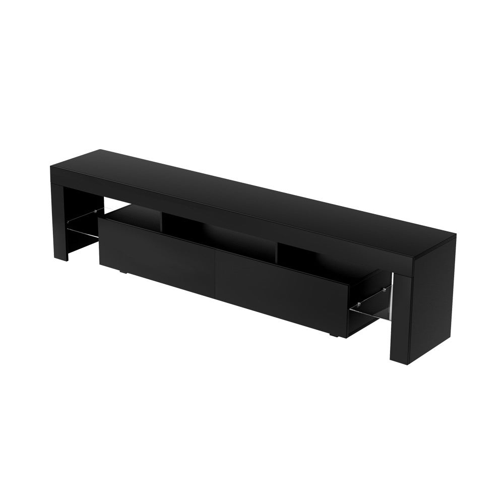 Kingston black 200cm high gloss LED entertainment unit with RGB lighting in a modern living room