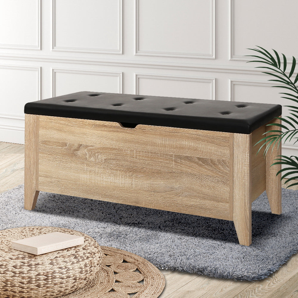 Artiss Storage Ottoman Blanket Box PU Leather with Oak Legs — Allure Home Collections